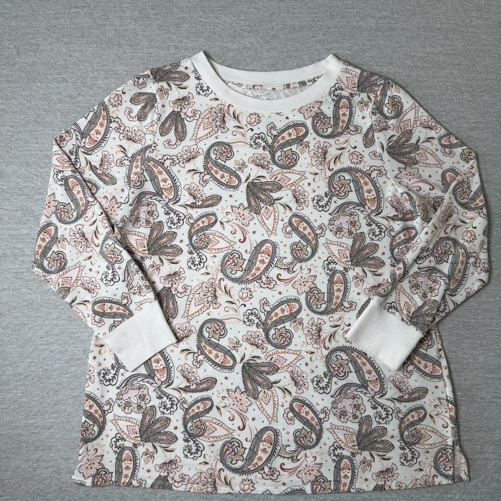 Croft‎ & Barrow Women's Pullover XL Paisley Knit Top Soft Long Sleeve Crew Neck